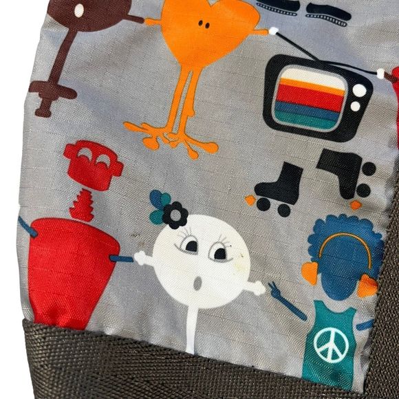 LE SPORTSAC Medium Travel Tote Robot Print 3 Front Pockets Grey/Red/Blue - Picture 12 of 13